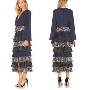 Chrissy Teigen X Revolve Luna Long Sleeve Tiered Ruffle Dress Navy Sz XS